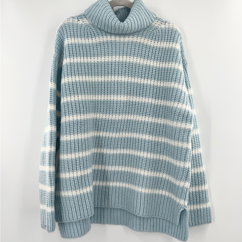 Caslon NWT Stripe Cozy Turtleneck Sweater in Blue and Ivory size XL - Picture 5 of 9